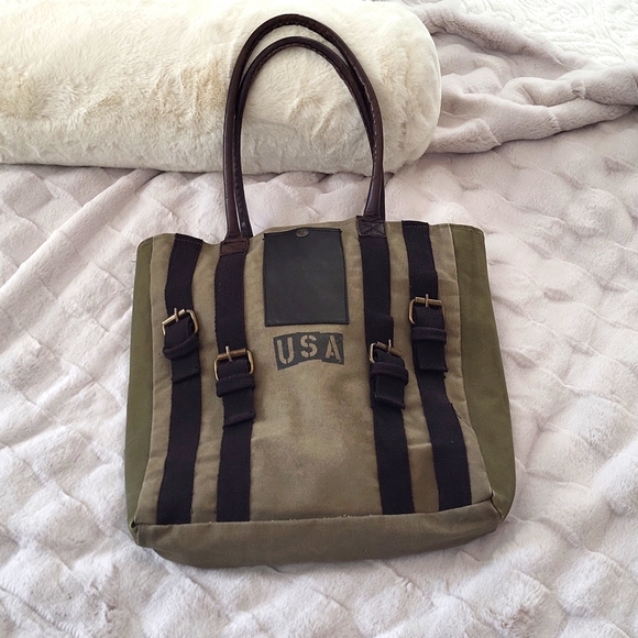 Mona B Handbags - RARE🦄Mona B USA Straps & Buckles Canvas Tote-Canvas/Military Tents/Truck Tarps